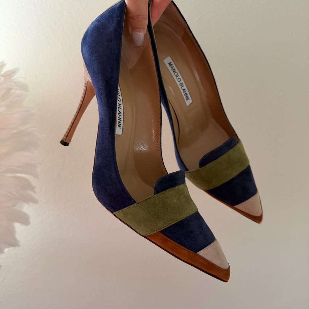 🍉Manolo Blahnik Suede Blue Green Durut Heels SATC - Picture 3 of 8